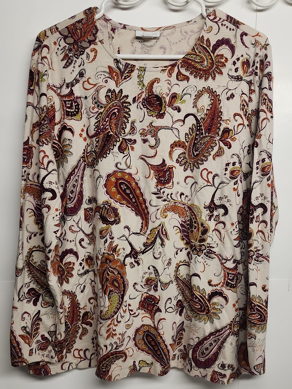 J. Jill Made In India Cream Paisley Long-Sleeve Womens 2X Top Whimsical Comfy